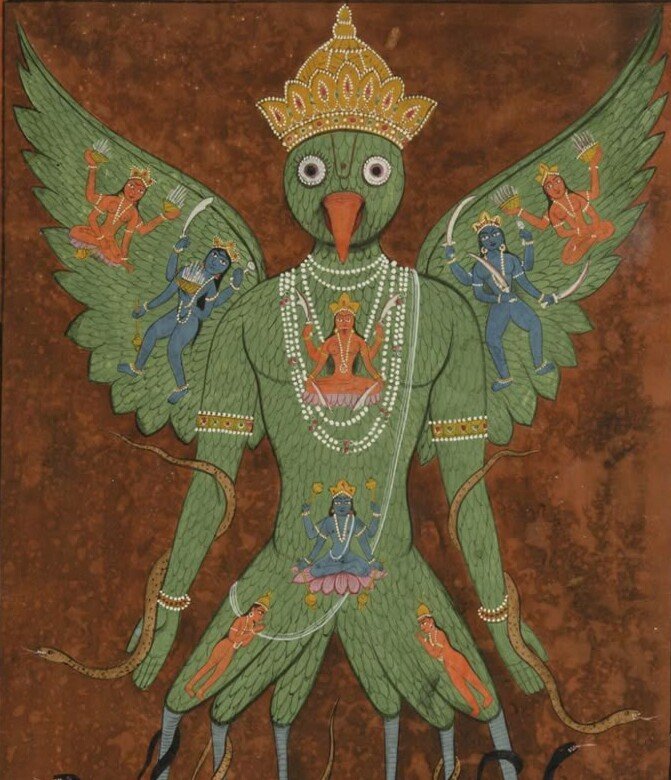 Tantric image of Garuda, opaque watercolor and gold on paper, Gujarat, India, 19th century