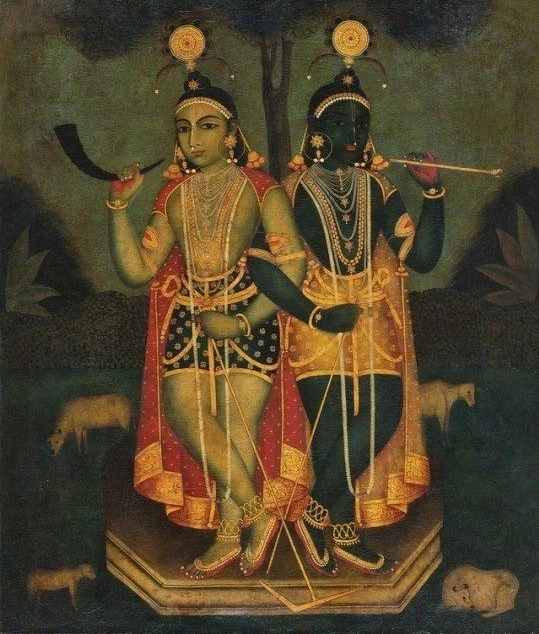 Painting of Krishna and Balaram linking arms